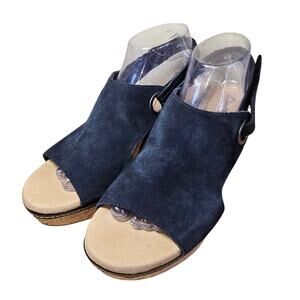 Clarks Women's Giselle Sea Nubuck Suede Wedge Sandals Cork Black 7.5 W Excellent